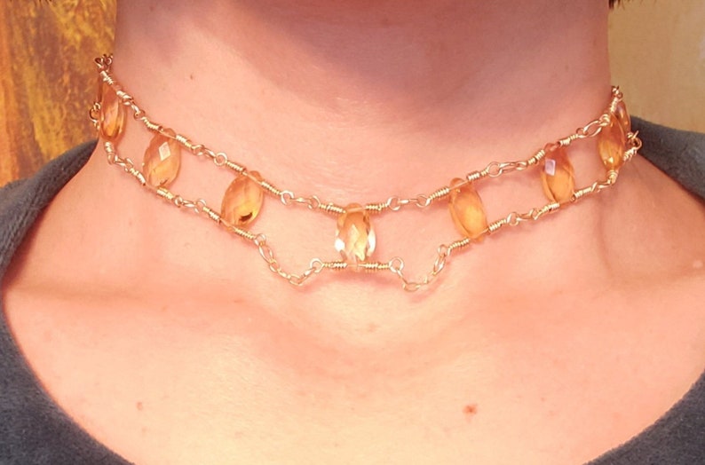 Citrine and 14K Gold Filled Choker Necklace シトリンチョーカー image 1