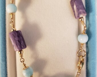 Charoite, Larimar and 14K Gold Filled Bracelet チャロアイト ラリマー ブレスレット