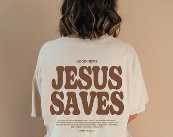 Esthétique Jésus sauve la chemise Christian Apparel Chemise chrétienne marron pour les hommes Jesus Apparel Christian Streetwear Vêtements Bible Verse Shirt