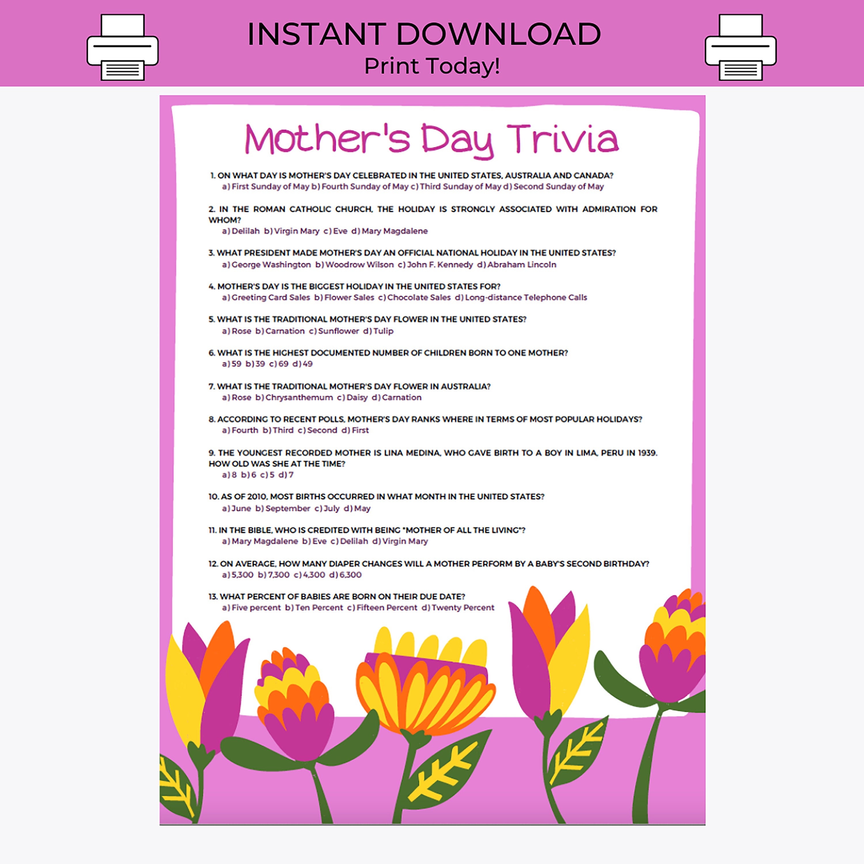 Famous Mothers Trivia Questions And Answers Printable Printable Word