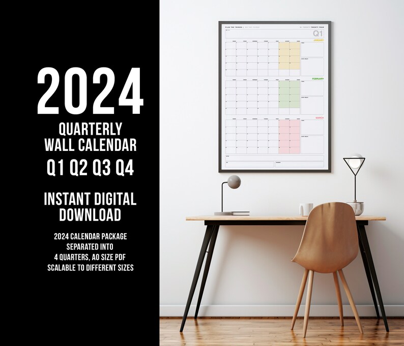 2024 Calendar Q1 Q2 Q3 Q4 Quarterly Wall Calendar BUNDLE / Digital PDF