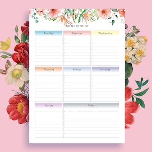 Hermosa lista de tareas semanales / tamaño A4 y carta