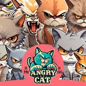 28 Grumpy Cats Clipart, Cartoon Cats png and svg | Funny Cats Clipart, High Quality Transparent PNG, Instant Download, Commercial Use