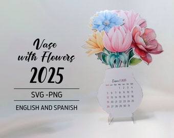 Vase with flowers | Calendar 2025 | For cutting machines | SVG and PNG