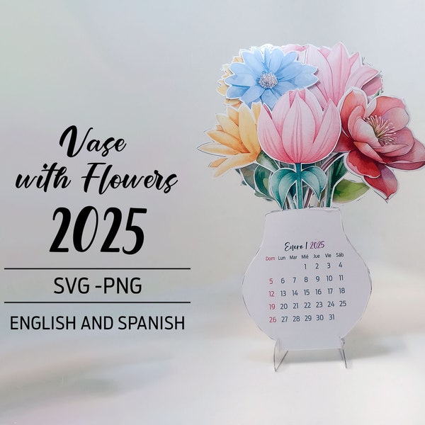 Vase with flowers | Calendar 2025 | For cutting machines | SVG and PNG