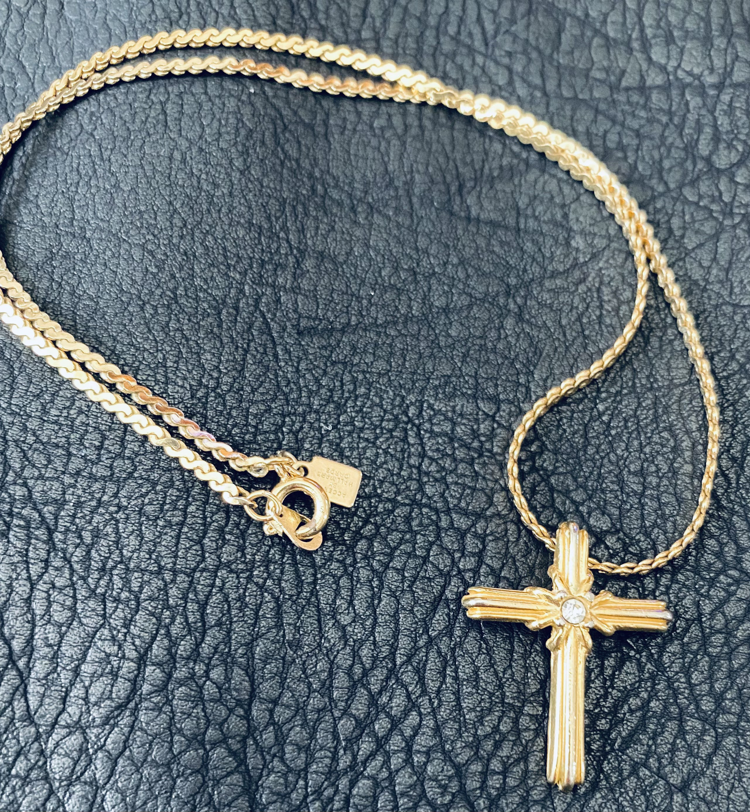 Cross necklace in gold tone with simulated Diamond stone Etsy