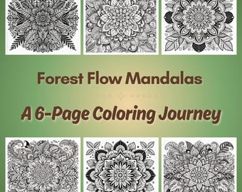Páginas para colorear de mandalas de bosques para imprimir - Libro para colorear de la naturaleza para relajarse y aliviar el estrés - Arte digital forestal