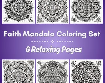 Pagine da colorare di mandala di fede - Fogli da colorare spirituali per adulti - Arteterapia consapevole per il rilassamento e la meditazione