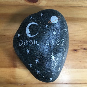 Painted Stone Door Stop Housewarming Gift. Heavy Doorstopper, Decorative Cottage Doorstop