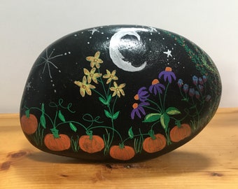 Hand Painted Pumpkin Patch Rock, Fall Garden Decoration