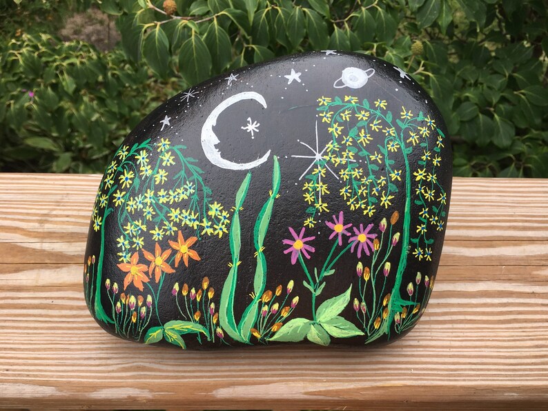 Flower Garden Hand Painted Rock Large Painted Rocks Unique image 0