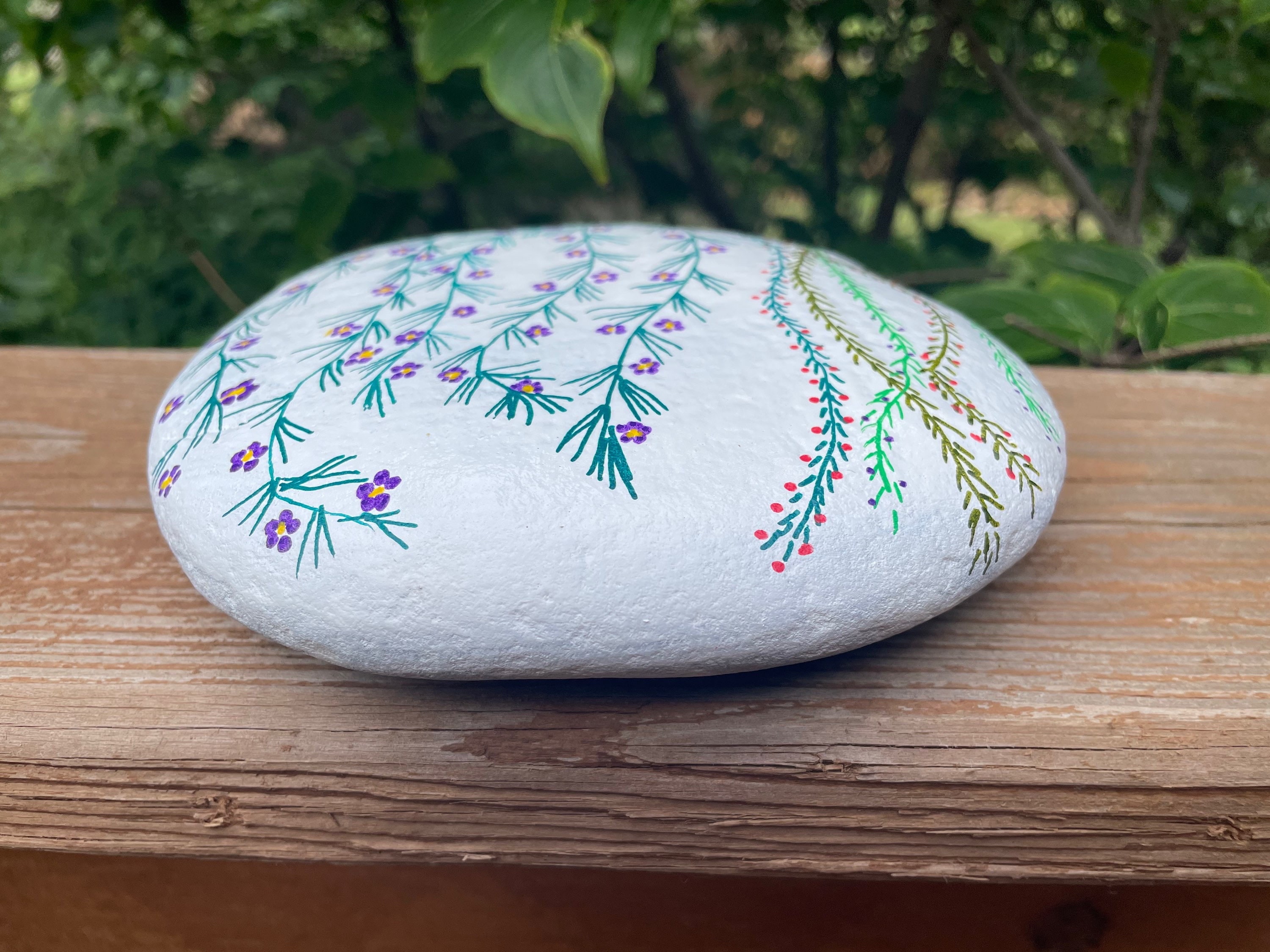 Decorated Rock With Colorful Flowers, Hand Painted Garden Rocks, Unique ...