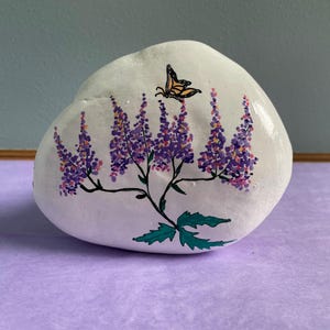 Hand Painted Garden Rock with Flowers, Garden Decoration, Unique Paperweight