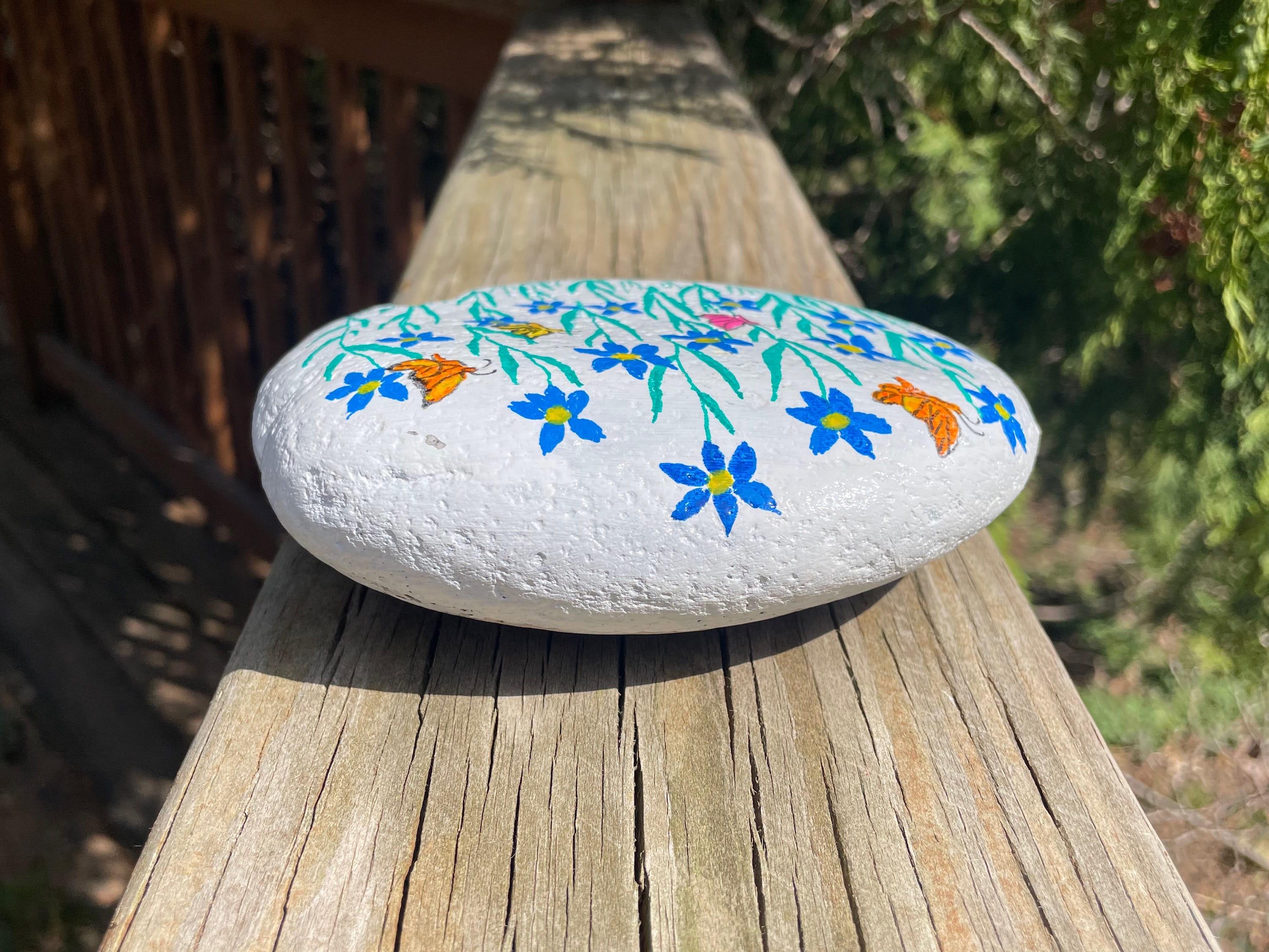 Hand Painted Garden Rock, Butterfly & Flower Decoration - Etsy
