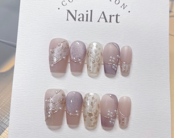 Pearl Leaf Press On Nails: Hand Painted Reusable Faux Nails