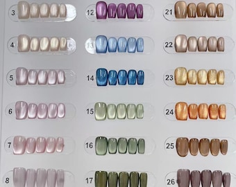 Uñas postizas de ojo de gato hechas a mano: uñas postizas de gel coloridas de artista