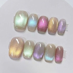 Cute Summer Press on Nails, Gel Fake Nails, Hand Paint Nails, Event Nails, Artist Faux Nails, Multiple Nail Shape, Reusable Premium Nails