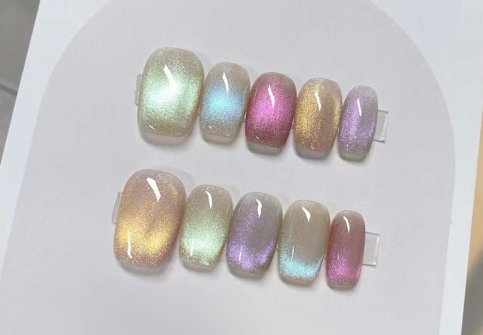 Cute Summer Press on Nails, Gel Fake Nails, Hand Paint Nails, Event Nails, Artist Faux Nails, Multiple Nail Shape, Reusable Premium Nails