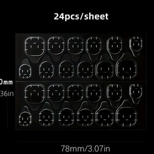 May include: A sheet of 24 clear adhesive stickers, each with a rectangular shape and a grid pattern. The sheet measures 2.36 inches by 3.07 inches.