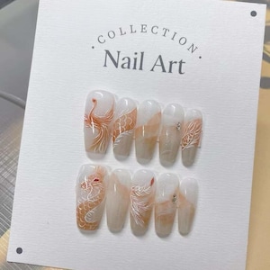 Hand Paint Dragon | Premium Press on Nails Gel | Fake Nails | Cute Colorful Gel Nails | Artist faux nails | Multiple Shape Nails | Stunning