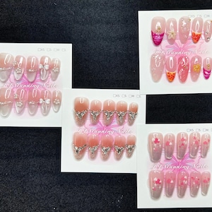 Mixed 4 Sets Elegant Lady Style Medium Length Press on Nails, Cute Fun Nails, Artist Faux Nails, Reusable Premium Nails-Tool Kit Included