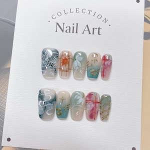 Dragon In The Clouds Press on Nails, Customized Hand Painted Fake Nails, Elegant Fancy Nails, Artist Faux Nails, Reusable Premium Nails