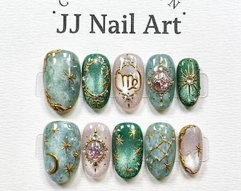 Handmade Zodiac Press On Nails: Custom Reusable Set
