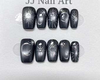 Sun Moon Star Press On Nails: Cat Eye, herbruikbare nagelset