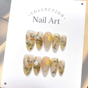 Fall Flowers Hand  Press on Nails, Gel Fake Nails, Cute Colorful Nails, Artist Faux Nails, Custom Nail shape, Reusable Trendy Premium Nails