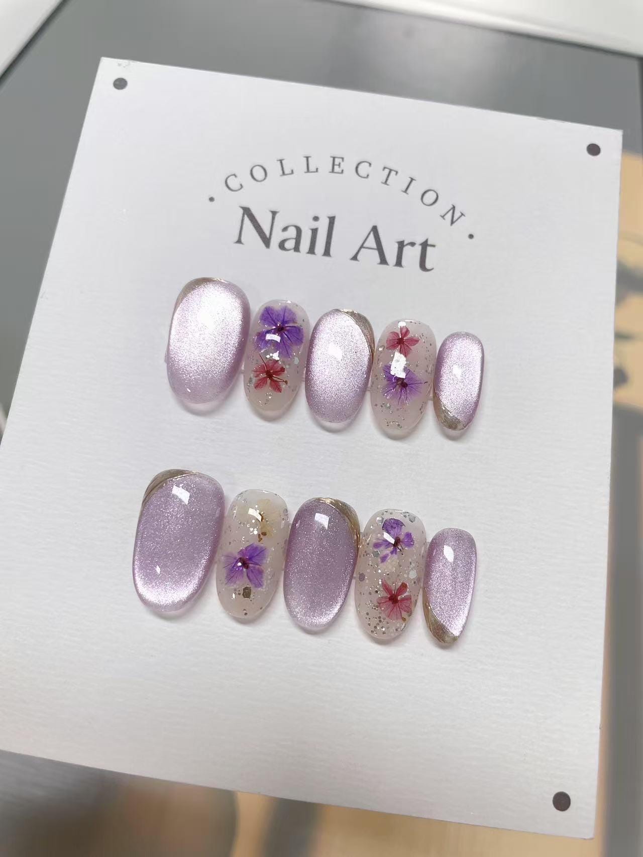 Light Purple Customized Press on Nails, Hand Painted Fake Nails, Cute Fancy Nails, Artist Faux Nails, Reusable Premium Nails