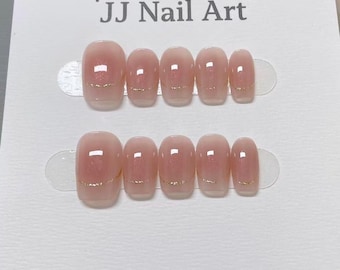 Blush handbemalte Press-On-Nägel: Benutzerdefinierte Form Wiederverwendbare Nagelset