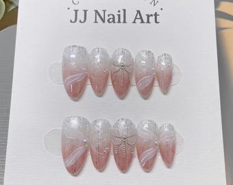 Ombre Pink Press On Nails: Hand Painted Reusable Fake Nails