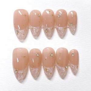 Pearlescent French Press On Nails: Hand Painted Reusable Faux Nails