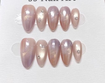 Colorful Chrom Hand Painted Press On Nails: Custom Shape Reusable Nail Set