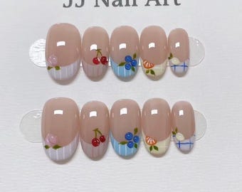Hand-Painted Fruit French Press On Nails: Reusable Custom Shape Set