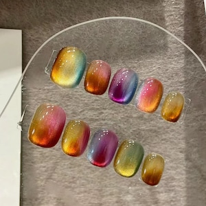 Candy Cat Eye Press on Nails, Custom Nail Shape, Gel Fake Nails, Cute Colorful Nails, Event Nails, Artist Faux Nails, Reusable Nails