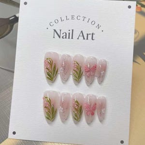 Gorgeous Flower & Butterfly Press on Nails, Hand Painted Gel Fake Nails, Colorful Nails, Artist Faux Nails, Multiple Shape, Reusable Nails