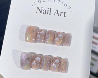 Hand Painted Cloud Press On Nails: Reusable Artist Faux Nails