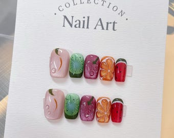 Handmade 3D Fruit Press On Nails: Reusable Gel Nail Art
