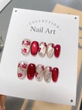 Hand Painted Red Flower Cat Eye Press On Nails: Reusable Faux Nails