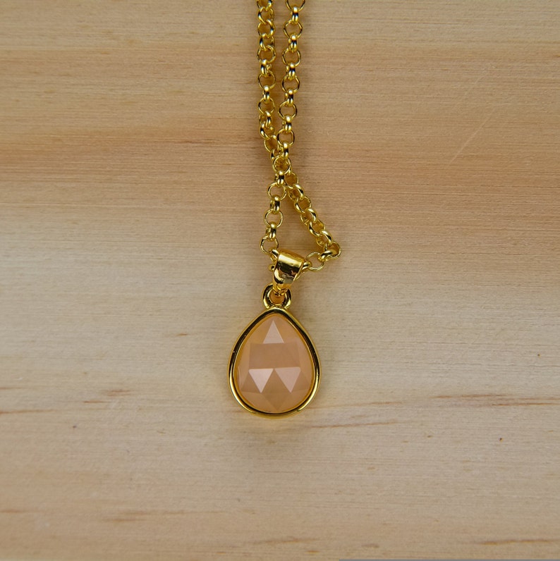 Birthstone Necklace Faceted Sunstone Drop Pendant Necklace Genuine Gemstone Necklaces Gift for Mom Necklace for Women Orange Necklace