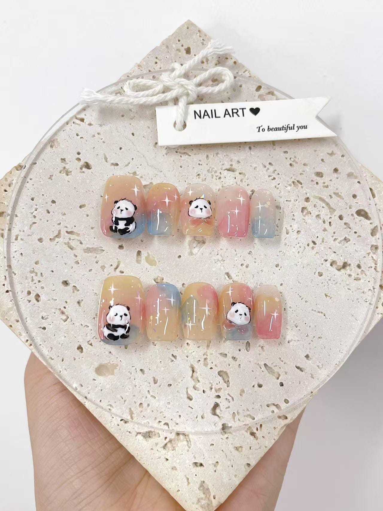 Hand Painted Panda Press on Nails, Reusable Custom Nail Shale - Etsy