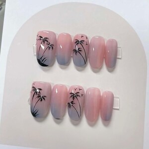 Handmade Palm Tree Press On Nails: Colorful Gel Fake Nails