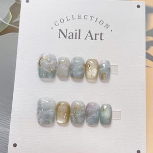 Moon & Stars Cat Eye Press On Nails: Hand Painted Reusable Faux Nails
