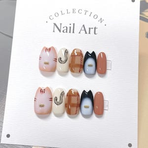 Hand Painted Cat Press On Nails: Reusable Artist Faux Nails