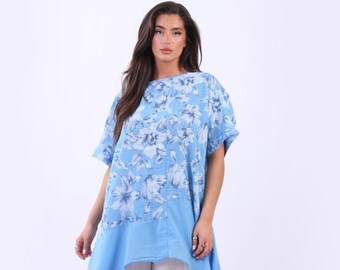 Damen Lagenlook Baumwolle Floral Tunika