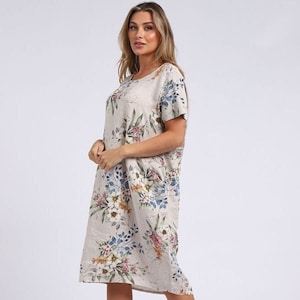 Floral linen dress knee length with pockets