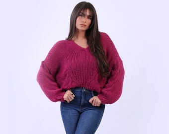 Oversized Drop Shoulder Baggy Knitted Crop Wool Sweater