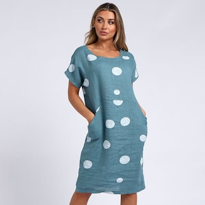 Linen Dress With Pockets, Polka Dot Dress With Pockets, Italian Linen Dress Linen Dress With Pockets, Polka Dot Dress With Pockets, Italian Linen Dress