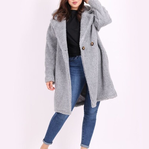 Plain Teddy Woolen shops Coat with Button